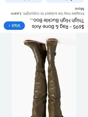 Over-the-Knee Leather Boots in Olive Green with Buckle Detail